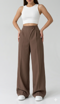 Belleci Cocoa Tailored Wide-Leg Trousers – High-Waist Structured Fit
