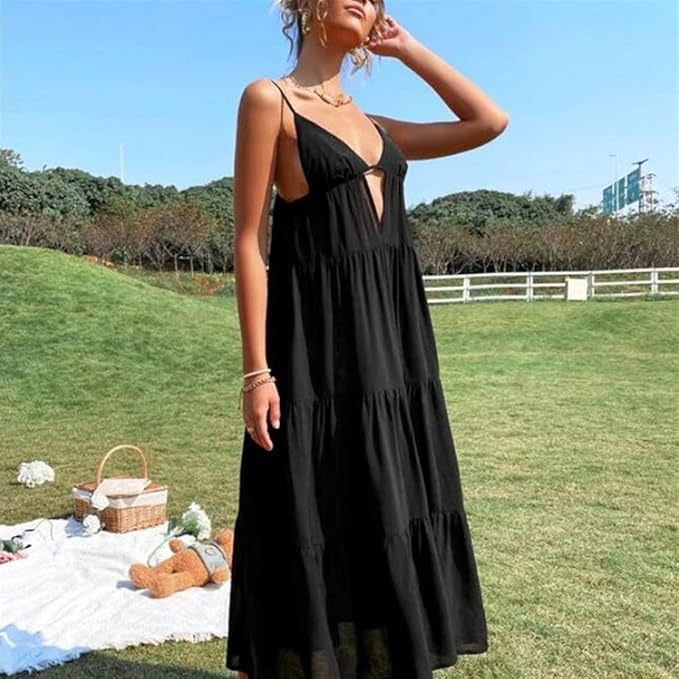 Midnight Breeze Flowing Black Maxi Dress by Belleci