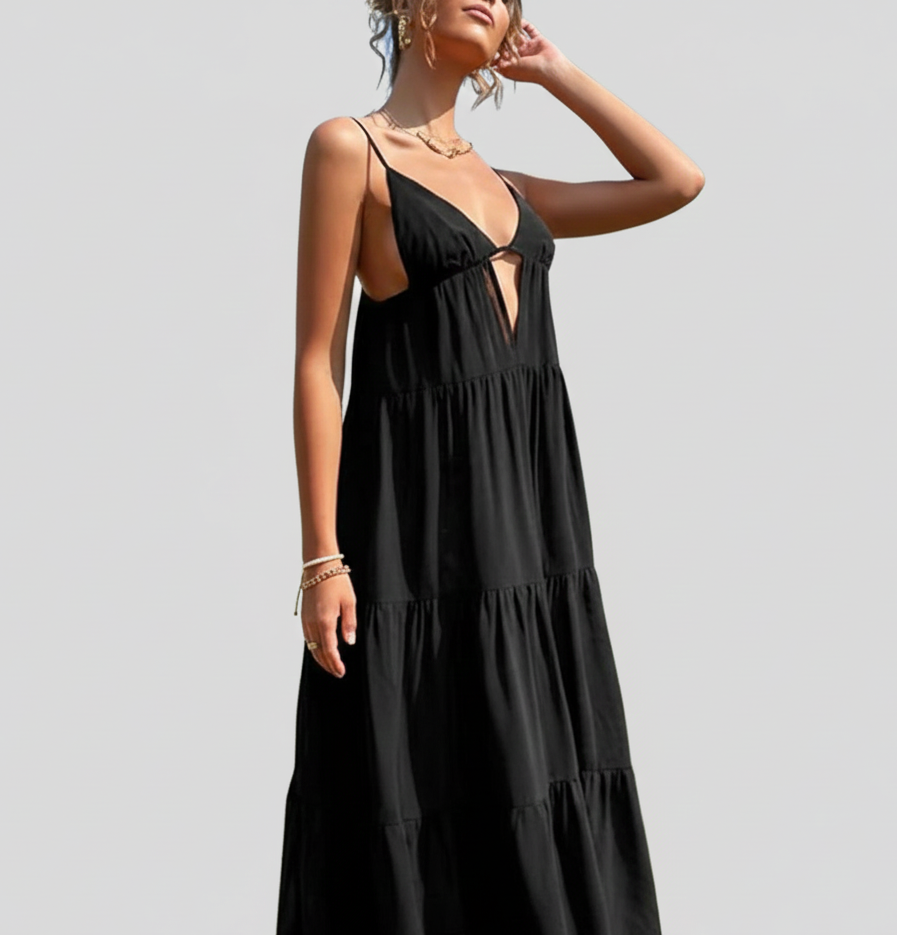 Midnight Breeze Flowing Black Maxi Dress by Belleci