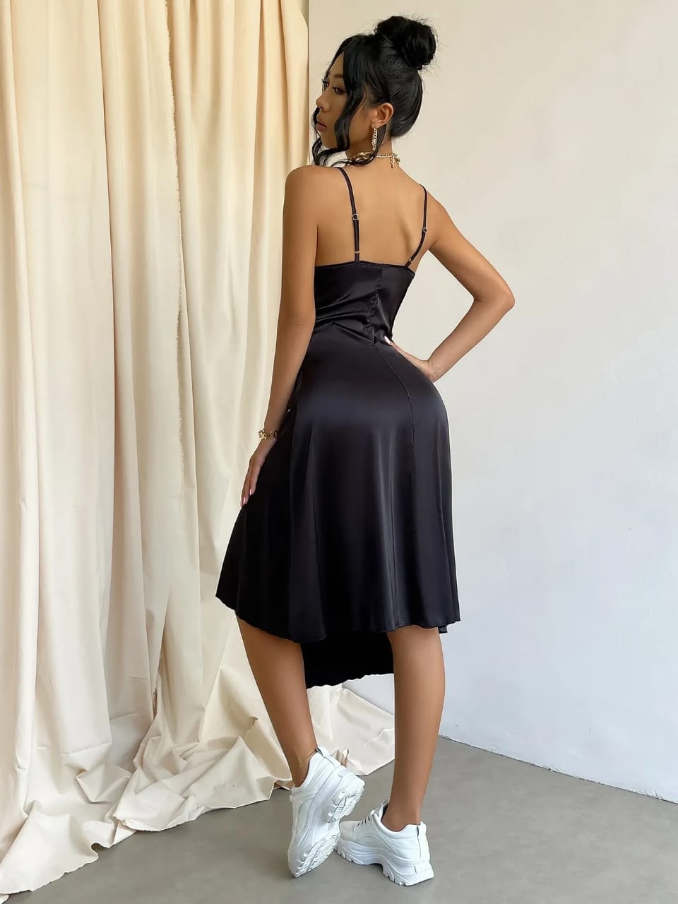 Noir Elegance Silk-Feel Satin Slip Dress by Belleci