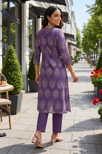 Belleci Purple Floral Motif Kurta Set image 7