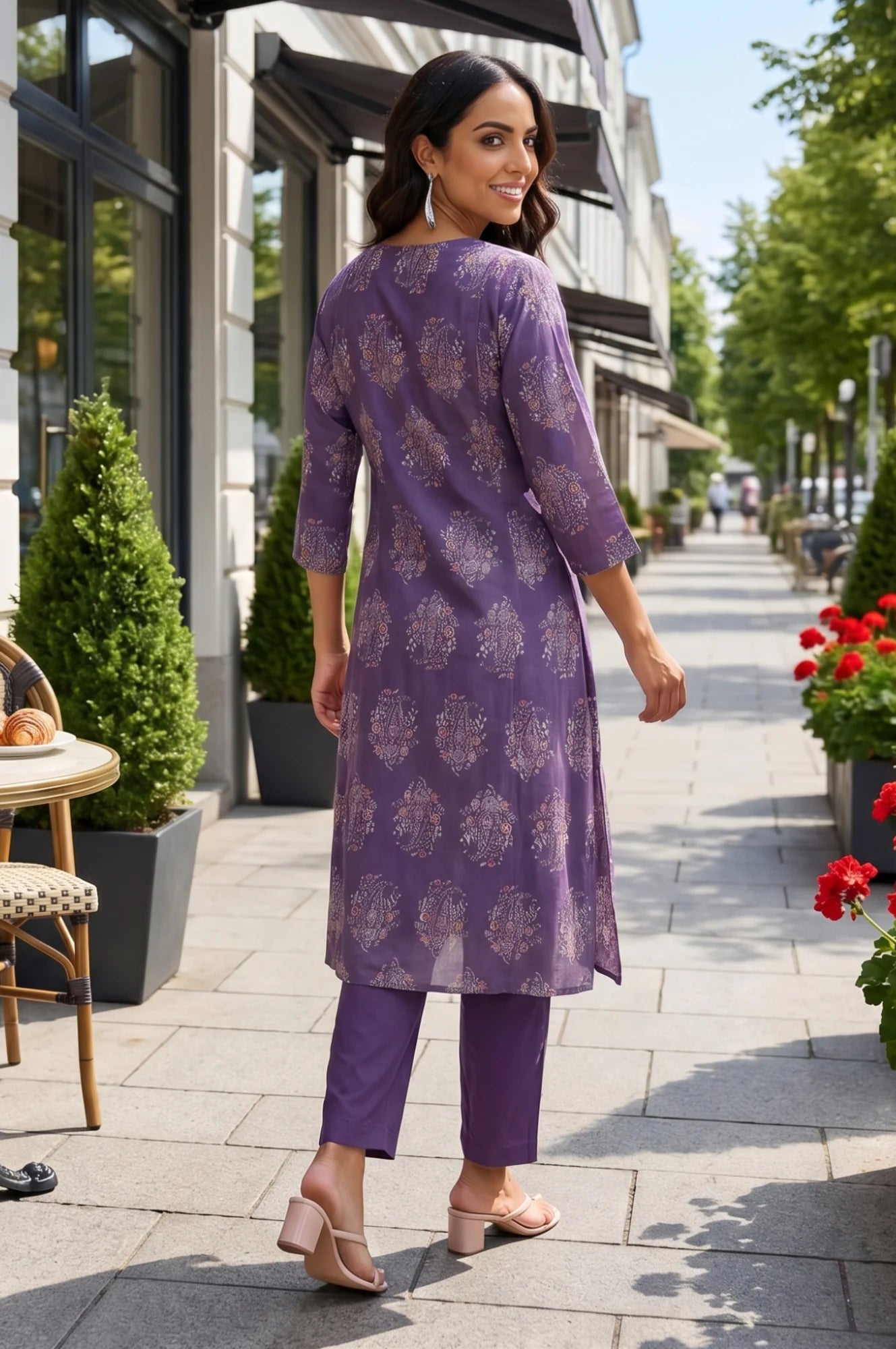 Belleci Purple Floral Motif Kurta Set