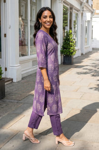Belleci Purple Floral Motif Kurta Set image 8
