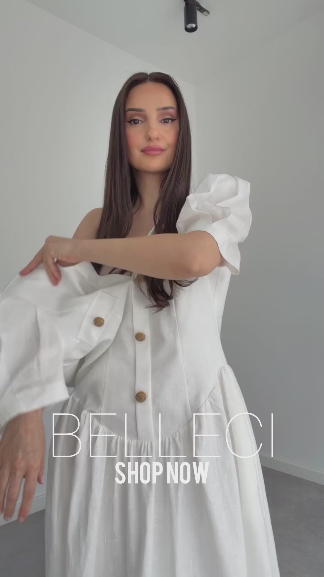 Belleci Riviera White Belted Linen Maxi Dress