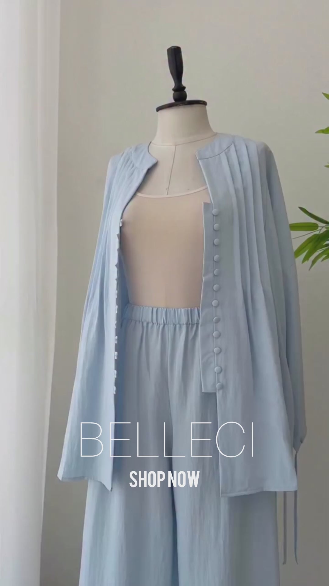Belleci Sky Blue Premium Pleated Co-Ord Set
