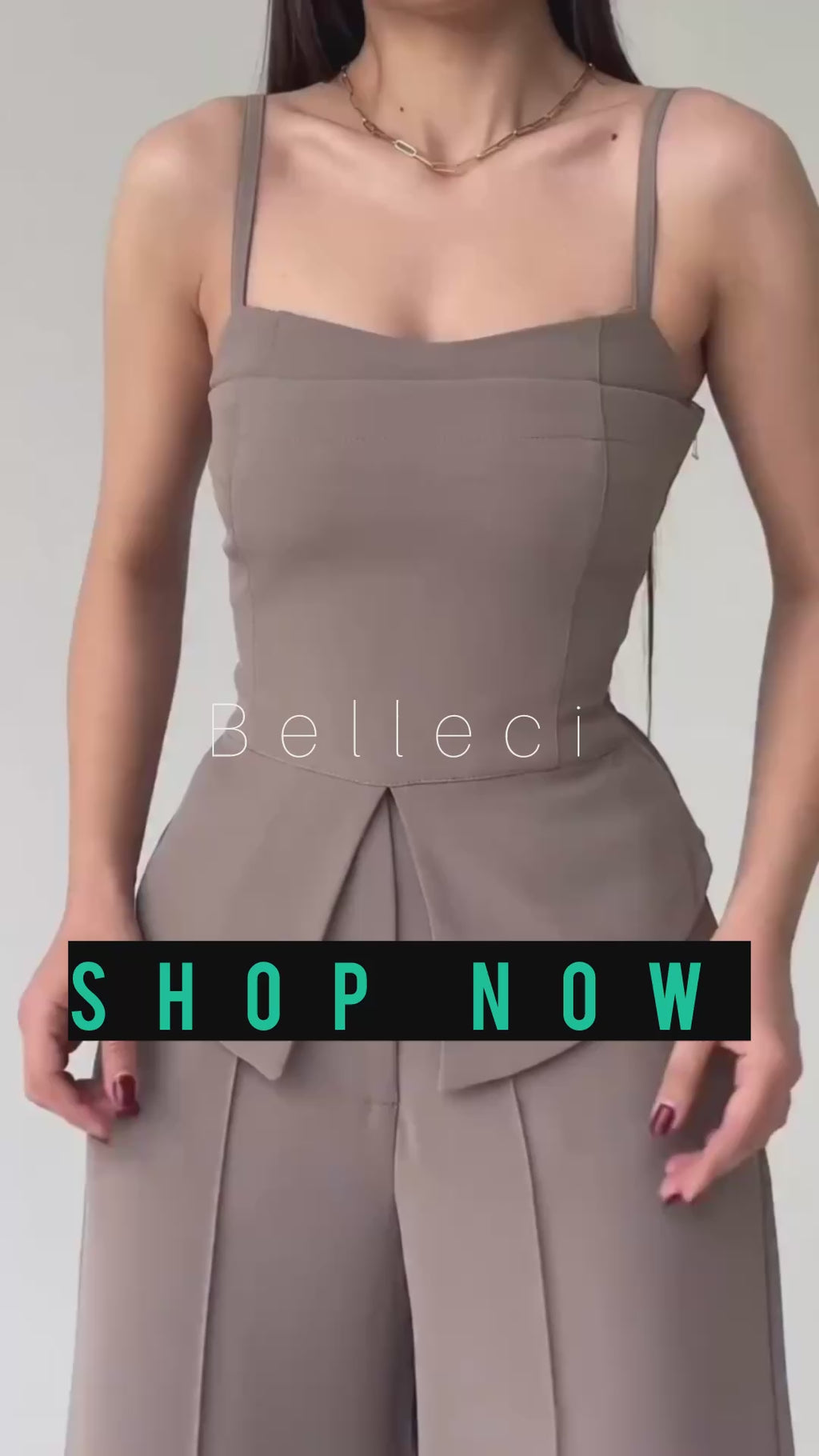 Taupe Structured Co-Ord Set – Cropped Blazer & Wide-Leg Trousers by Belleci