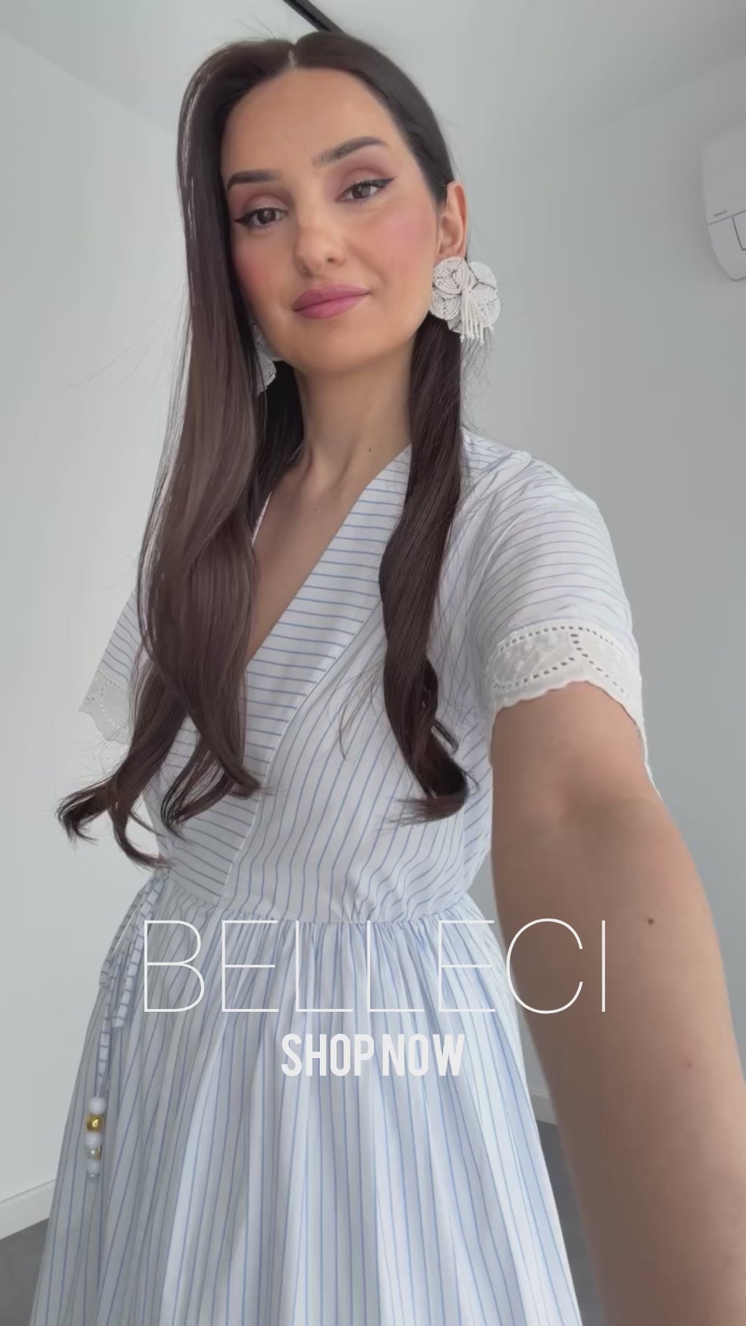 Belleci Celeste Sky Blue Striped Wrap Maxi Dress