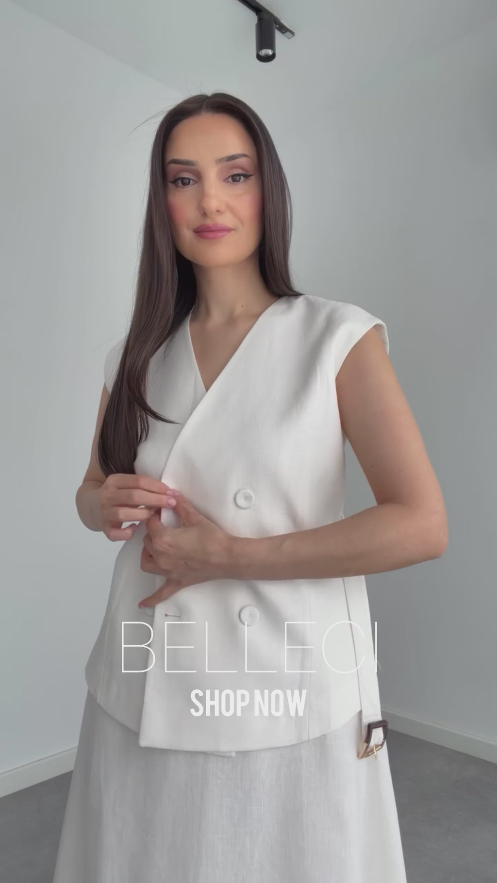 Belleci White Linen-Blend Belted Co-Ord Outfit for Women