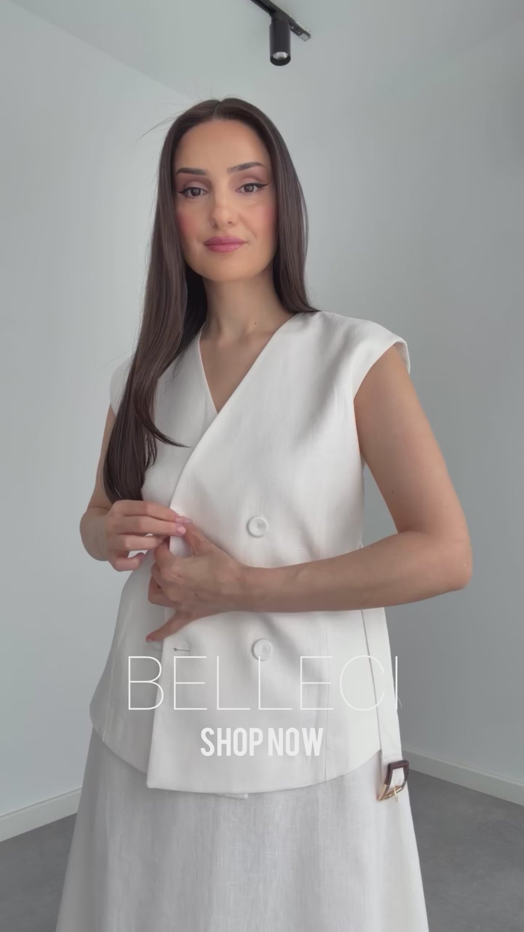 Belleci White Linen-Blend Belted Co-Ord Outfit for Women
