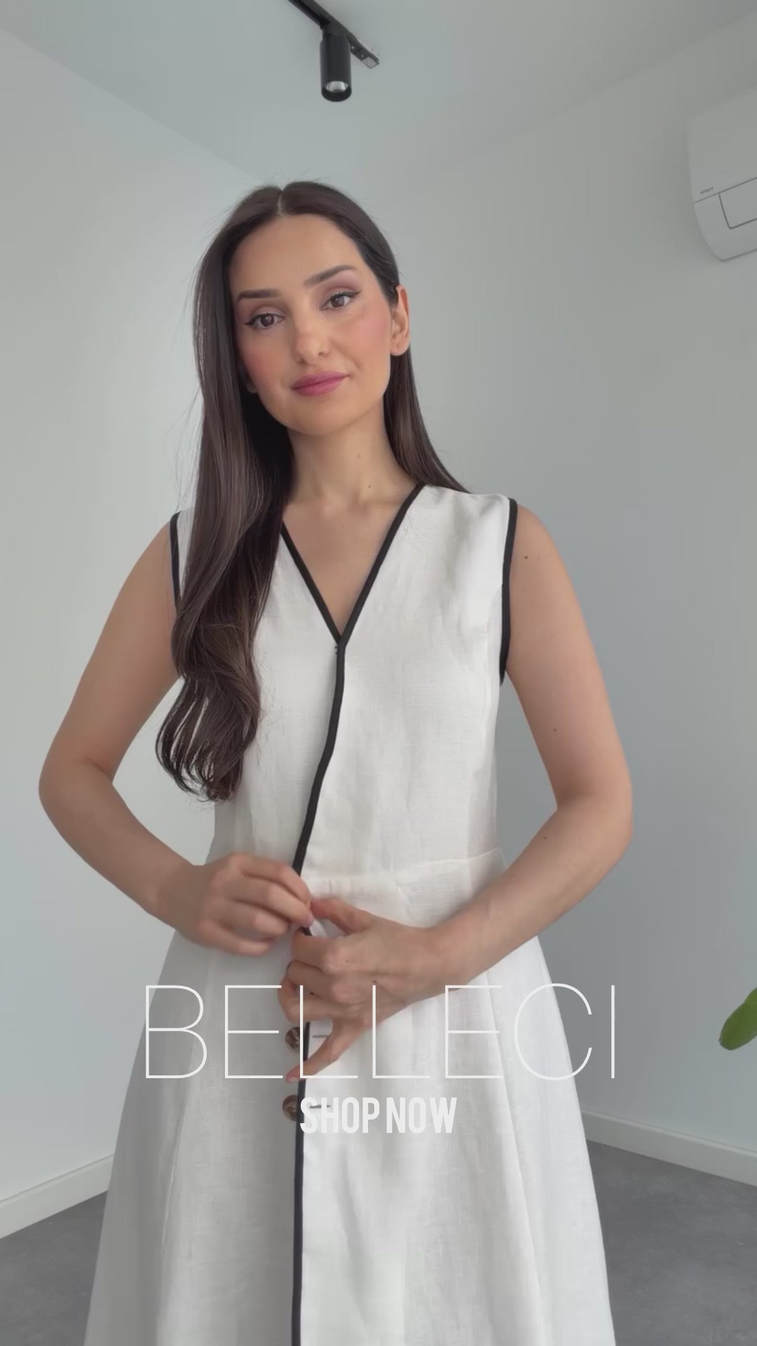 Belleci Ivory Elegance Contrast Trim Belted Maxi Dress